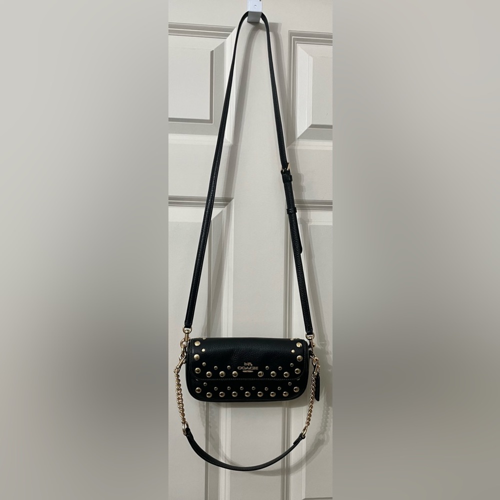 Coach Hailey Flap Bag w/ Rivets in Black/Gold